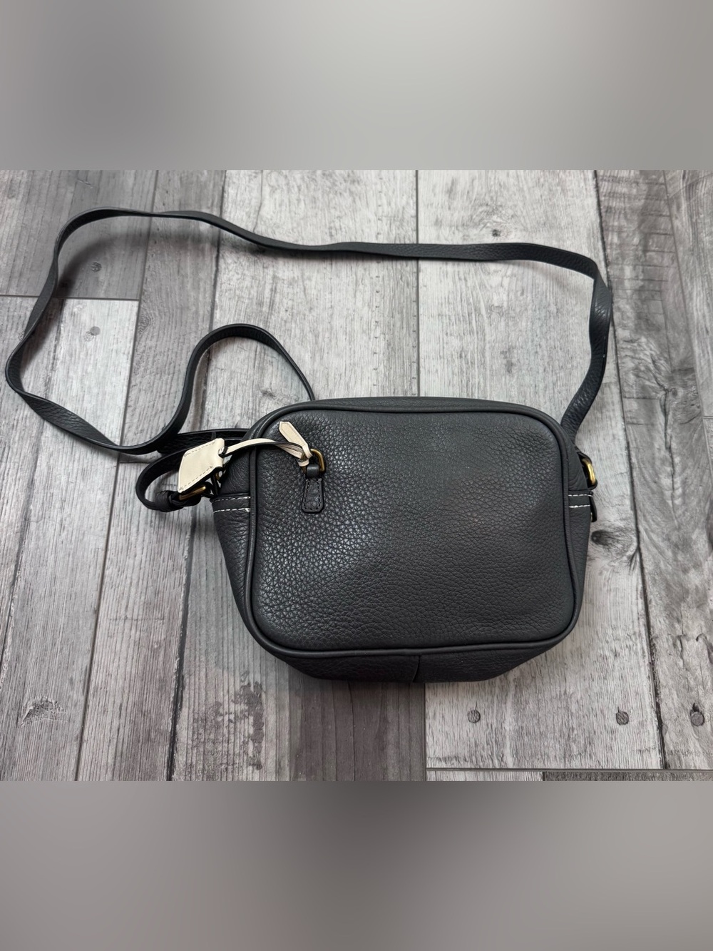 J.Crew Gray Pebbled Leather Crossbody Camera Bag Shoulder Purse Brass Hardware